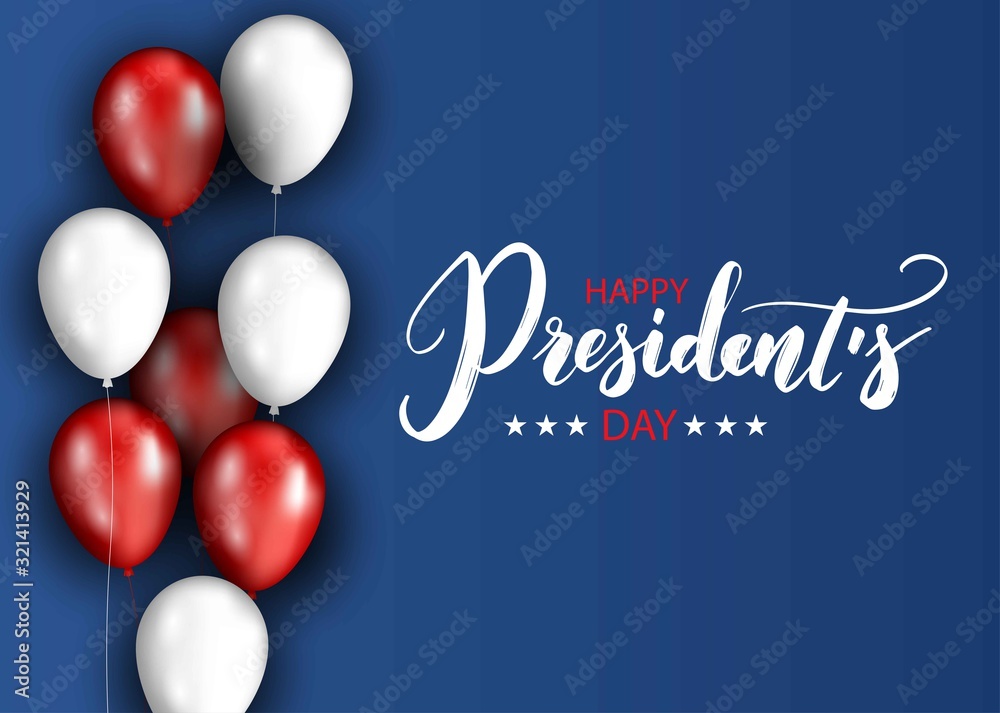 Wall mural happy presidents day poster with balloons. vector americans holiday illustration. sale banner