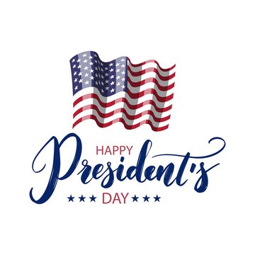 Happy Presidents day. USA holiday greeting card with american national flag and lettering