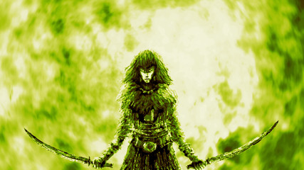 Warrior girl with two raised sabers. © likozor