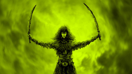 Warrior girl with two raised sabers. © likozor
