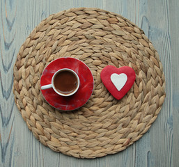 a cup of Turkish coffee and cookies specially prepared for Valentine's Day.