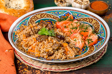 Oriental dish pilaf with vegetables and herbs