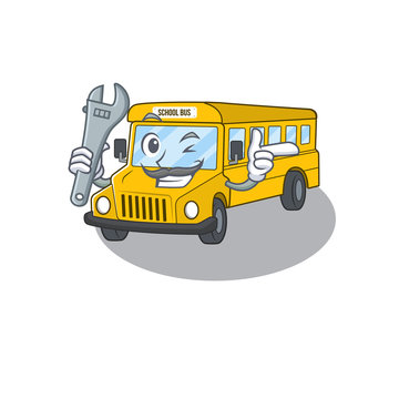 Smart Mechanic School Bus Cartoon Character Design