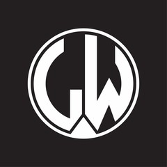 LW Logo monogram circle with piece ribbon style on black background