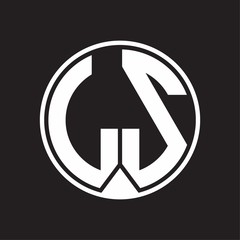 LS Logo monogram circle with piece ribbon style on black background
