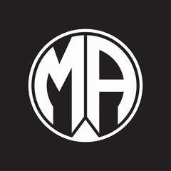 MA Logo monogram circle with piece ribbon style on black background