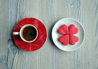 a cup of Turkish coffee and cookies specially prepared for Valentine's Day.