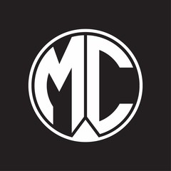 MC Logo monogram circle with piece ribbon style on black background