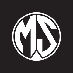 MS Logo monogram circle with piece ribbon style on black background