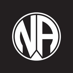 NA Logo monogram circle with piece ribbon style on black background