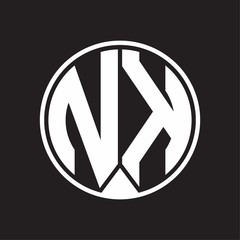 NK Logo monogram circle with piece ribbon style on black background