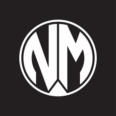 NM Logo monogram circle with piece ribbon style on black background