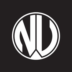 NU Logo monogram circle with piece ribbon style on black background