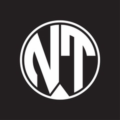 NT Logo monogram circle with piece ribbon style on black background