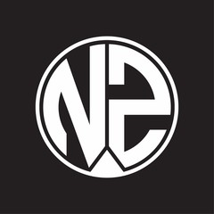 NZ Logo monogram circle with piece ribbon style on black background