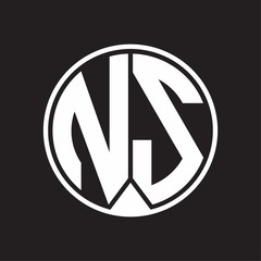 NS Logo monogram circle with piece ribbon style on black background