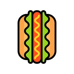 Hotdog vector, fast food related filled design icon