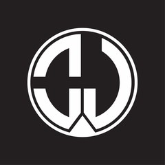 OJ Logo monogram circle with piece ribbon style on black background