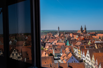 Scenic spring  aerial panorama of the Old Town architecture   of Rothenburg ob der Tauber, Bavaria, Germany