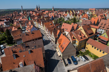 Fototapeta na wymiar Scenic spring aerial panorama of the Old Town architecture of Rothenburg ob der Tauber, Bavaria, Germany