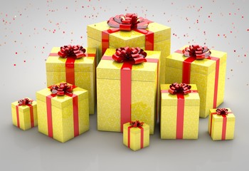 A pile of gifts on a gray background