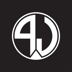 PJ Logo monogram circle with piece ribbon style on black background