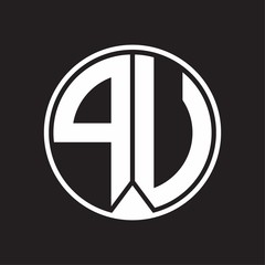 PU Logo monogram circle with piece ribbon style on black background
