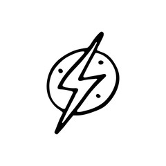 Electricity, lightning, lightning discharge cartoon cute hand drawn doodle vector illustration, element, sticker, icon. Black monochrome design. Isolated on white background. Easy to change color.  