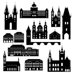Fototapeta premium Cartoon symbols and objects set of Prague. Popular tourist architectural objects for design