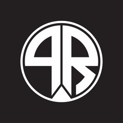 PR Logo monogram circle with piece ribbon style on black background