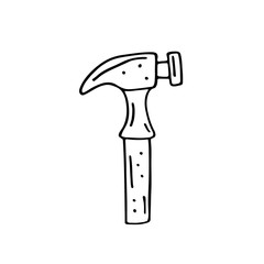 Hammer fixing, repairing tool, instrument cartoon cute hand drawn doodle vector illustration, element, sticker, icon. Black monochrome design. Isolated on white background. Easy to change color. 