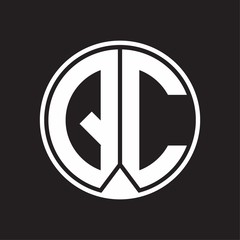 QC Logo monogram circle with piece ribbon style on black background