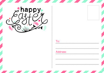 Happy Easter text vector. Hand drawn Easter typography with flowers for greeting cards isolated on white background. Easter postcard