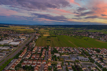 Dijon city townscape view under colorful sky at dusk 
