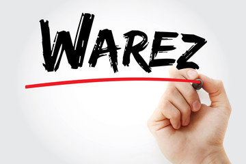 Warez text with marker, internet concept background