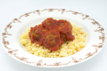 Meatballs with typical Moroccan couscous
