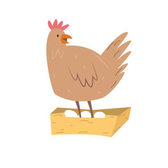 Vector illustration of a cute hen with eggs