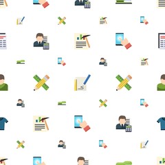 office icons pattern seamless. Included editable flat Data mining, Sketching, Stapler, Accountant, Pencil & ruler, testing, User, t-shirt icons. office icons for web and mobile.
