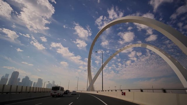 Moving over the Arch intersection towards West Bay in Doha, Qatar.