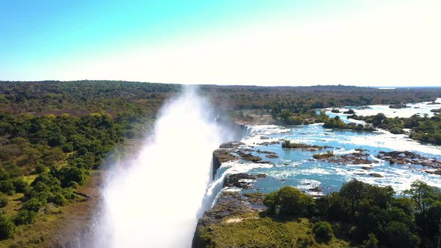 Drone footage of Victoria falls,a waterfall that borders Zambia and Zimbabwe.