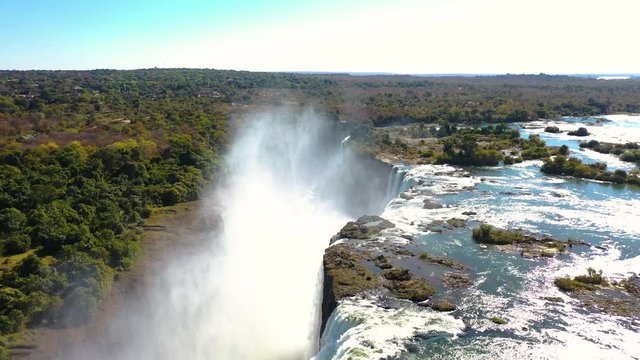 Drone footage of Victoria falls,a waterfall that borders Zambia and Zimbabwe.