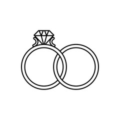 Icono plano lineal anillos de matrimonio en color negro