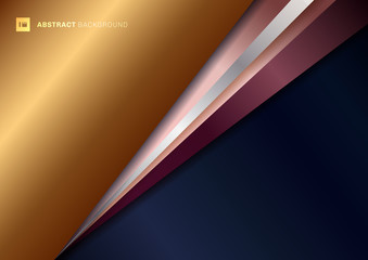 Abstract blue background template geometric triangle golden, silver and pink gold diagonal overlap with shadow.