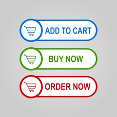 order now,buy now,add to cart, Labels for commerce for web usage. Vector illustration