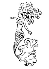 Graphic art - vector illustration of a beautiful mermaid
