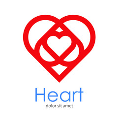 Obraz premium Símbolo de amor eterno. Logotipo con texto Heart con corazones enlazados en color rojo