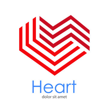 Logotipo con texto Heart con coraz&oacute;n lineal como laberinto en color rojo