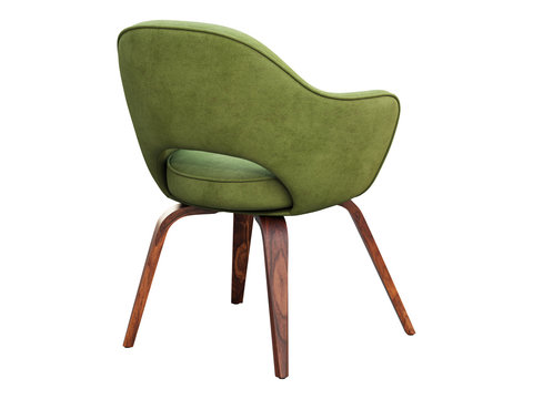 Green fabric chair with wooden legs. 3d render