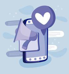 Smartphone heart bubble and megaphone of social media concept vector design