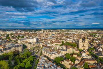 Fototapeta na wymiar Aerial view of Dijon city under summer blue sky